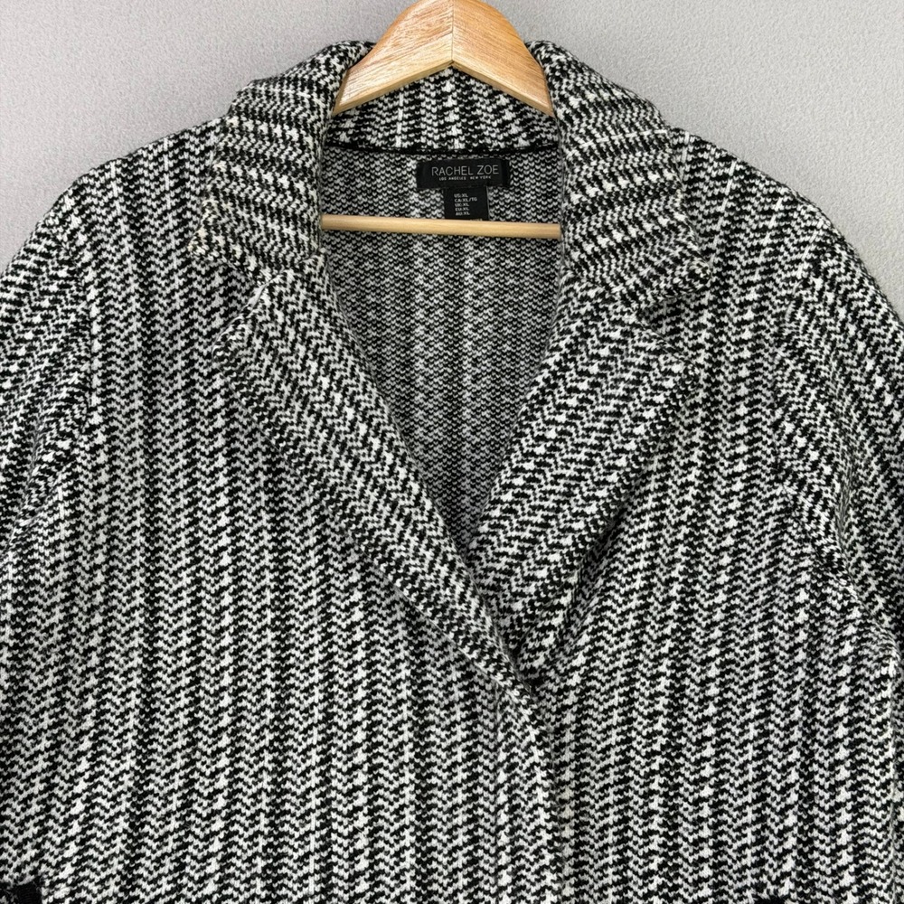 Rachel Zoe Knit Blazer Women XL Black White Herringbone Cardigan Jacket Office - Picture 2 of 9